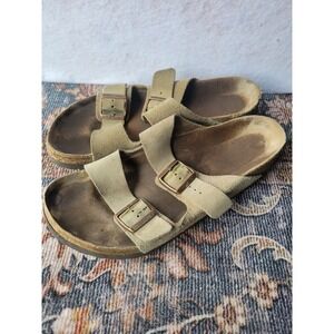 Birkenstock Arizona Suede Two Strap Buckle Sandals Taupe Brown Mens 44
